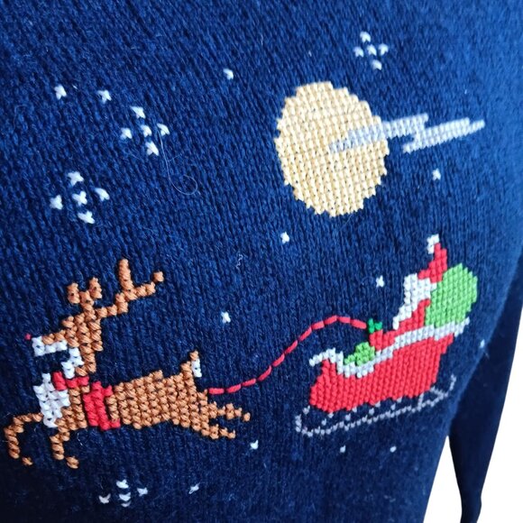 Vintage Mens Small Sweater 1OF1 Pandora Embroidered Reindeer Santa Christmas - Picture 2 of 5